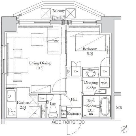 HOUSE岩本町(1LDK/12階)の間取り写真