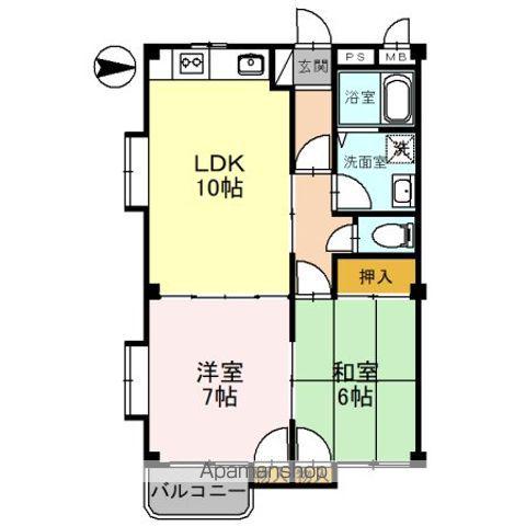 サミュゼアパルトゥモン(2LDK/2階)の間取り写真