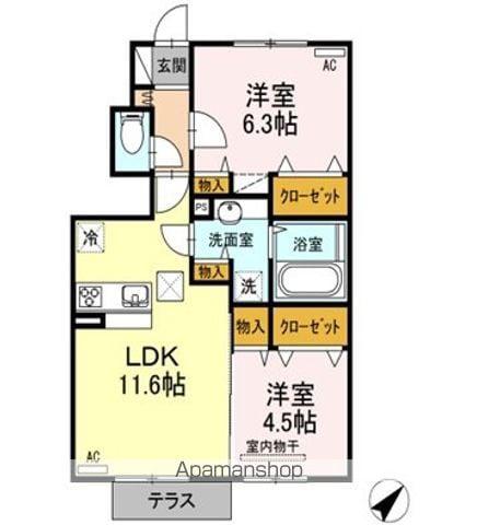 グランヴィア樹(2LDK/1階)の間取り写真