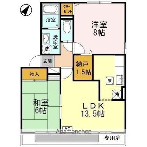アメニティ殿山 B棟(2LDK/1階)の間取り写真