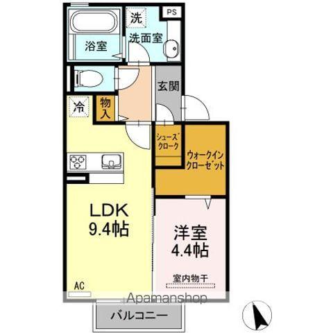 ウィステリア宮永(1LDK/2階)の間取り写真
