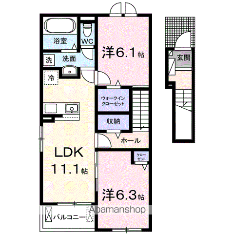 ラ・クラリエールS(2LDK/2階)の間取り写真