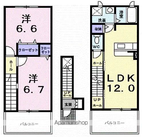 イズミティヒルズ弐番館(2LDK/2階)の間取り写真