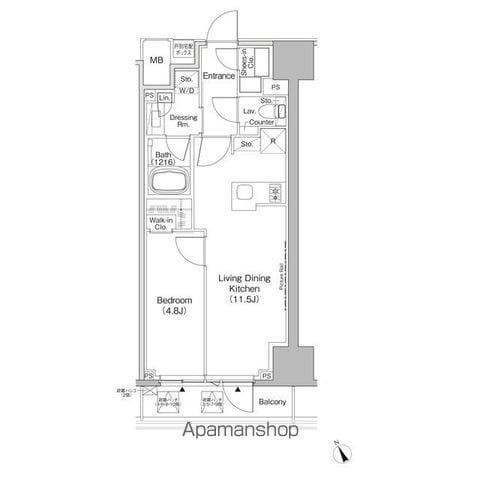 ザ・パークハビオ日本橋茅場町(1LDK/9階)の間取り写真