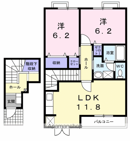 プランドールⅡ(2LDK/2階)の間取り写真