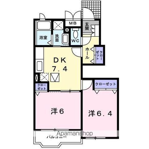 スウィート・オブ・ハ-トA(2DK/1階)の間取り写真