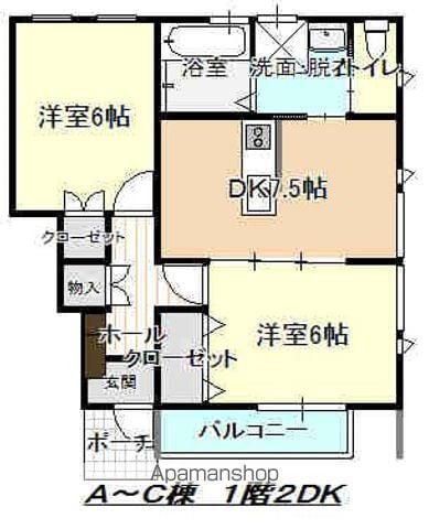 ライジング・リーフ(2DK/1階)の間取り写真
