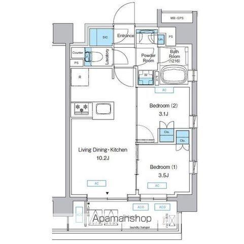 プレディアコート三軒茶屋(2LDK/5階)の間取り写真