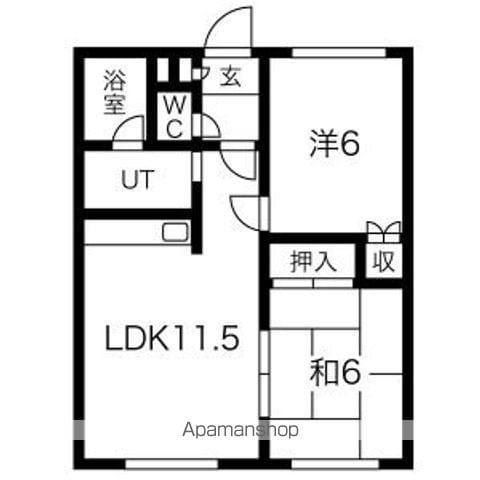 ロイヤルハイツ北野B(2LDK/1階)の間取り写真