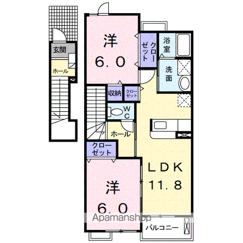 エクセレントヴィラ Ⅰ(2LDK/2階)の間取り写真