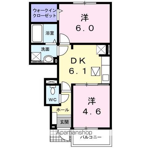 ベルソレイユⅡ(2DK/1階)の間取り写真