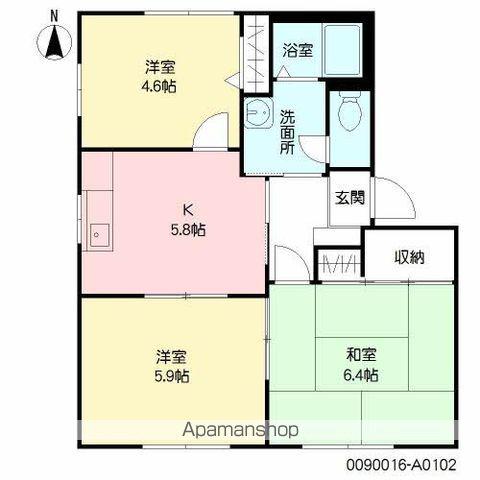 プリムヴェールA(3K/1階)の間取り写真