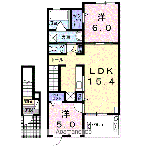 マナ・エヴァル(2LDK/2階)の間取り写真