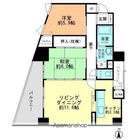 ダイアモンドビュー(2LDK/6階)の間取り写真