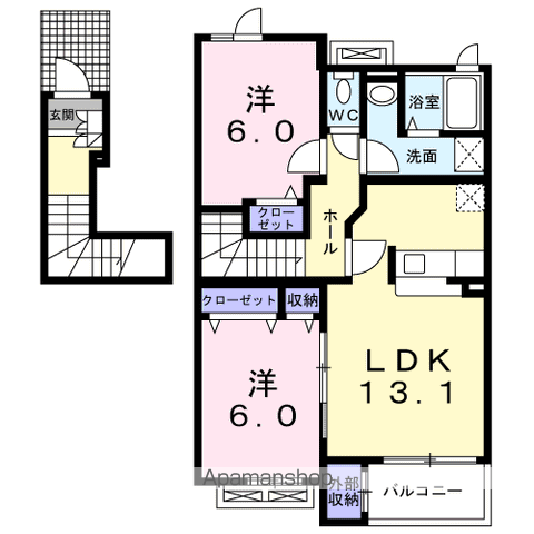 オプティマムアカハネ(2LDK/2階)の間取り写真