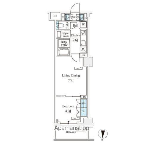 フロンティアレジデンス錦糸公園(1LDK/4階)の間取り写真