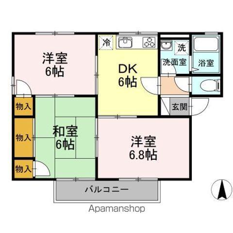 カーサ・フォンテーヌ C棟(3DK/2階)の間取り写真
