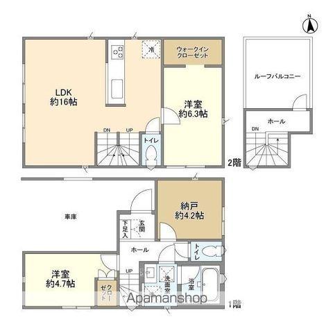 東武鉄道東上線 下板橋駅 徒歩5分 2階建 築3年(2SLDK)の間取り写真