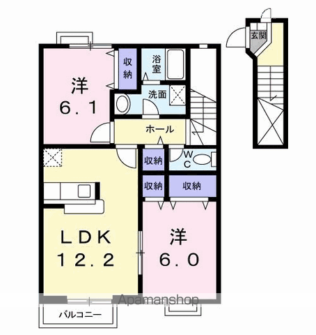 アルカディアB(2LDK/2階)の間取り写真