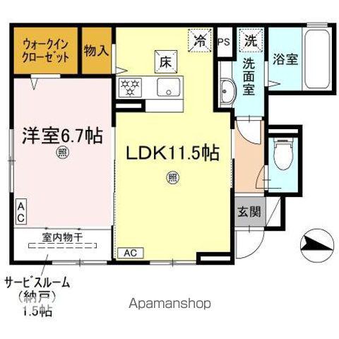 UNA CASA HINOTANI(1LDK/1階)の間取り写真