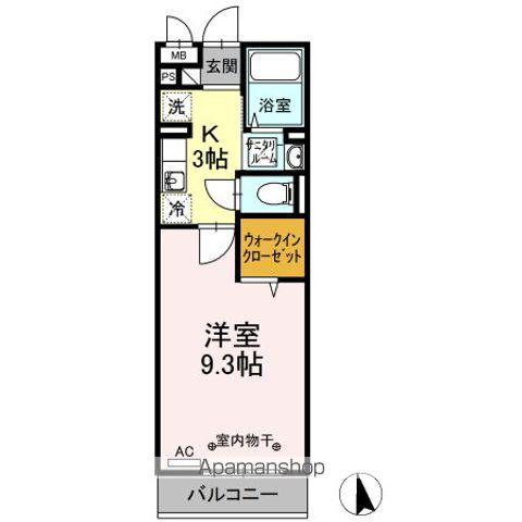DーROOMあすと長町 Ⅳ(1K/1階)の間取り写真