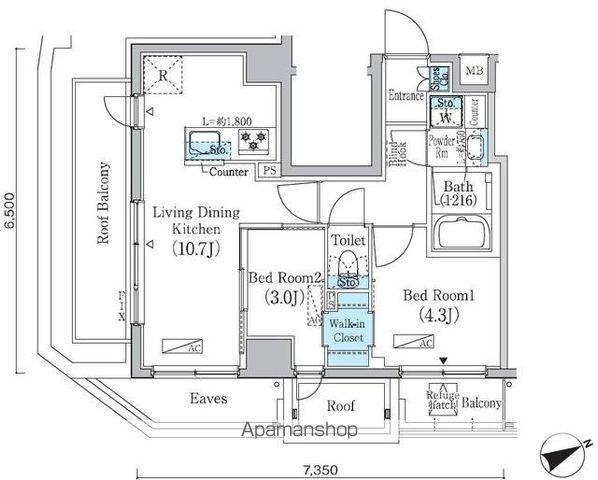 プライムブリス蔵前(2LDK/13階)の間取り写真