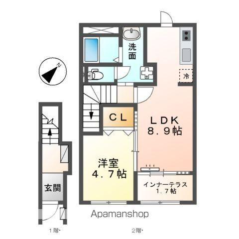 サンビラーゼウエスト(1LDK/2階)の間取り写真