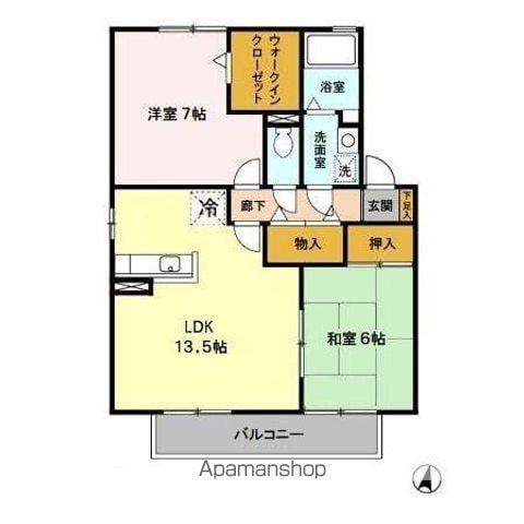 ベルタウンⅠ A棟(2LDK/2階)の間取り写真