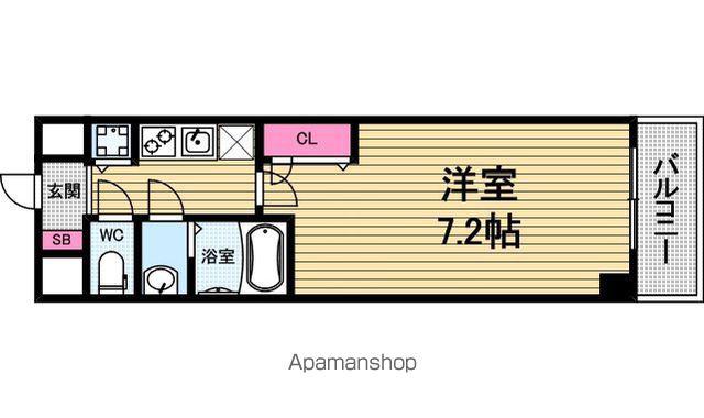プランドール北浜(1K/13階)の間取り写真