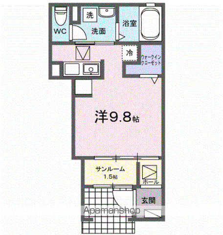 フローラ16(ワンルーム/1階)の間取り写真