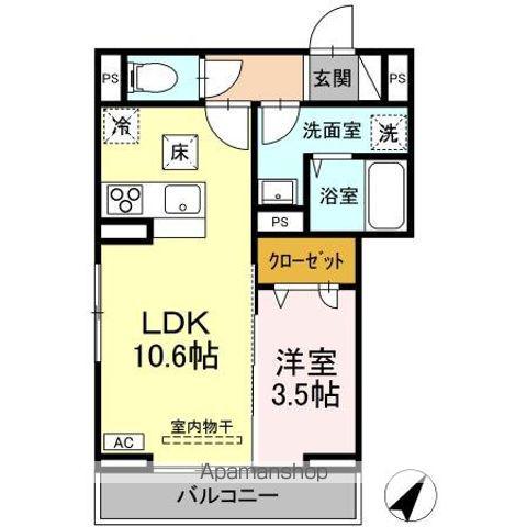 D-RESIDENCE多治米東N(1LDK/1階)の間取り写真