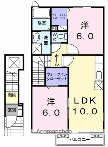 エスポワールA(2LDK/2階)の間取り写真