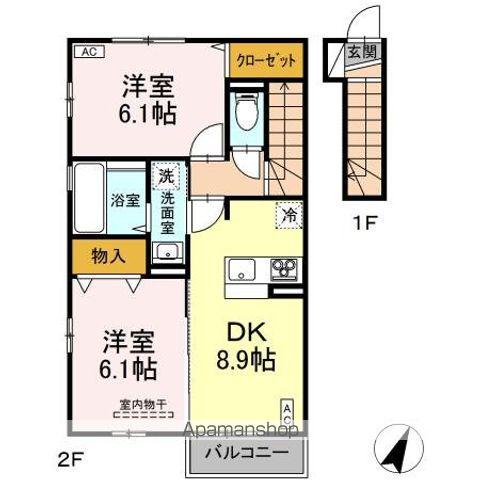 メリーロード B(2DK/2階)の間取り写真