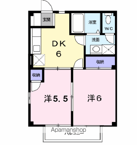 ライトハウスB(2DK/1階)の間取り写真