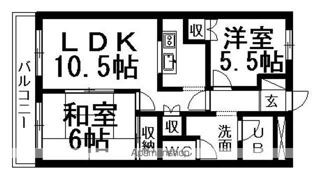 ロイヤルヒルズ(2LDK/6階)の間取り写真