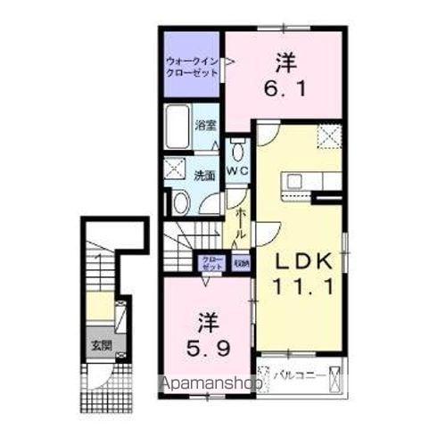 綾川ヒルズ 西館(2LDK/2階)の間取り写真