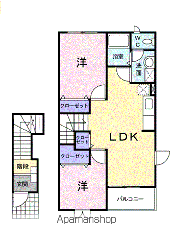 ソレアード・ホソヤ B(2LDK/2階)の間取り写真