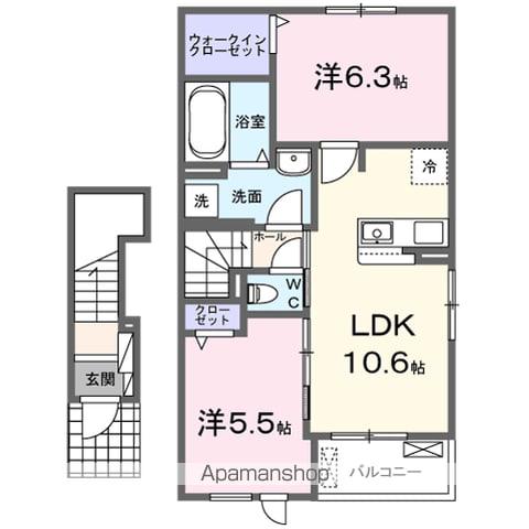 ガーデンハウス リーベ Ⅰ(2LDK/2階)の間取り写真