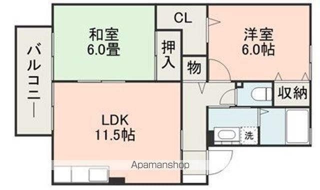 グランメールF棟(2LDK/2階)の間取り写真