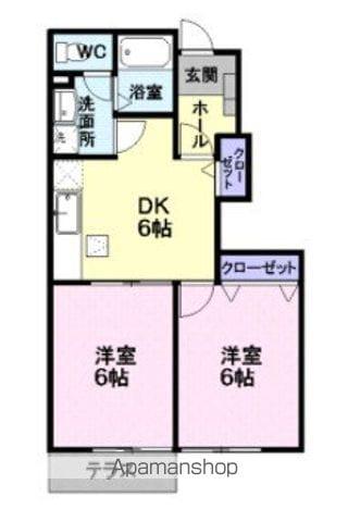 エクセレントヴィラB(2DK/1階)の間取り写真