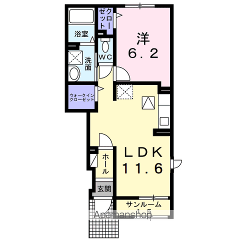 サウス クレストⅤ(1LDK/1階)の間取り写真