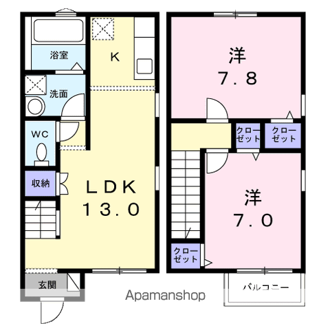ブルームⅡ(2LDK/1階)の間取り写真