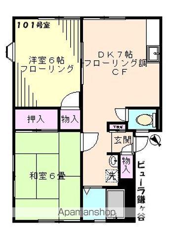 ビューラ鎌ヶ谷(2DK/1階)の間取り写真
