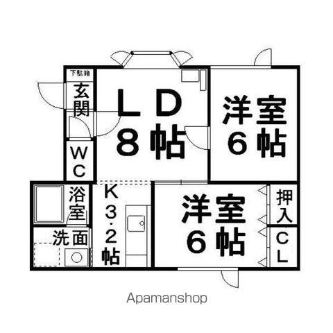 石北本線 北見駅 バス乗車時間：20分 北光３号バス停で下車 徒歩5分 2階建 築26年(2LDK/1階)の間取り写真