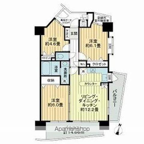 ライオンズステージ麻布(3LDK/7階)の間取り写真