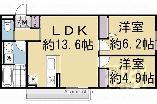 東海道本線 桂川駅(京都) 徒歩15分 3階建 築1年(2LDK/3階)の間取り写真