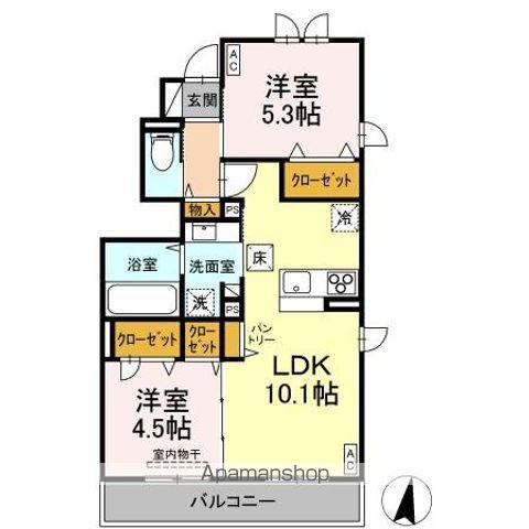 トリシア中條 B(2LDK/1階)の間取り写真
