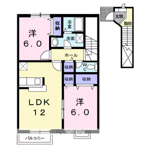 サンヴァリー21B棟(2LDK/2階)の間取り写真