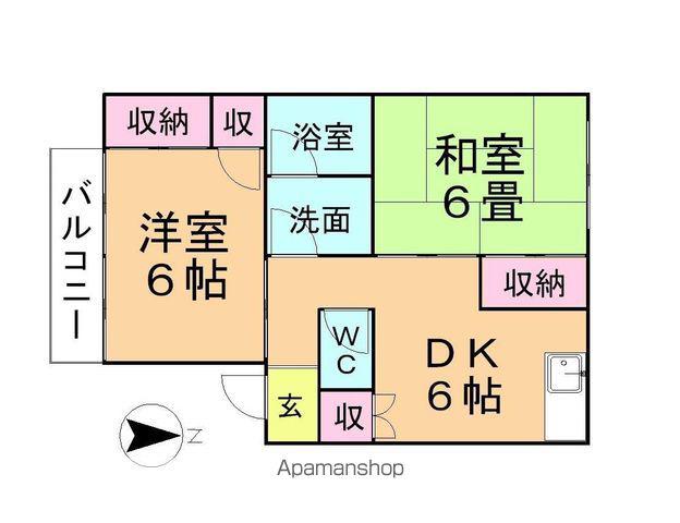 ルピナスコミヤマ 西棟(2DK/1階)の間取り写真