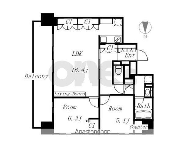 ルシェット白川公園(2LDK/13階)の間取り写真